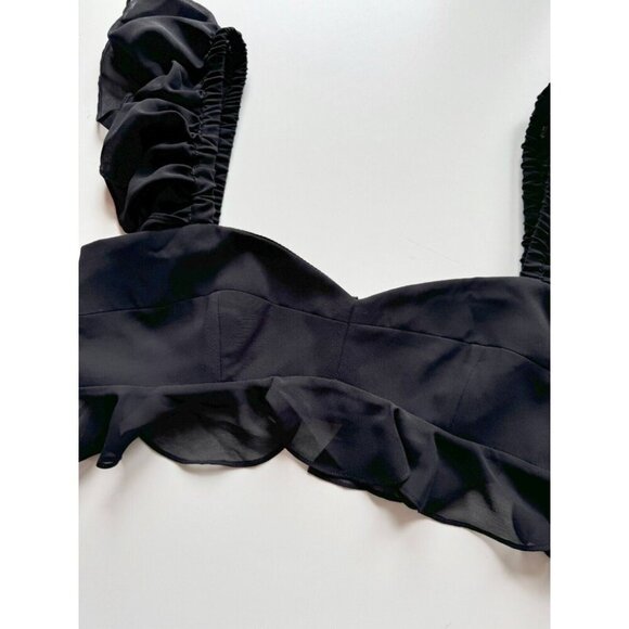 NWOT AMANDA UPRICHARD Aaliyah Black Chiffon Ruffle Cropped Bustier Top, Size M - Picture 5 of 9